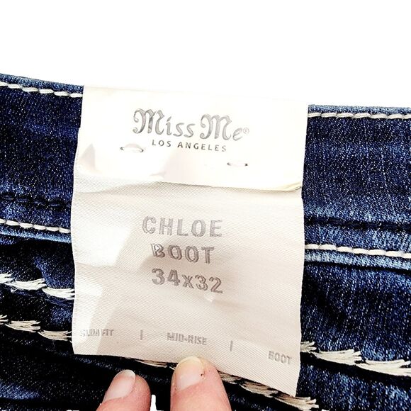 Miss Me Jeans Womens Sz 34x32 Chloe Bootcut Dark Wash Embroidered Bling Mid Rise - Picture 4 of 12